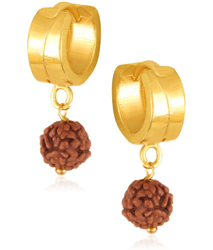     			Vighnaharta Filigree work Gold Plated alloy Hoop Earring Clip on fancy rudraksha stone drop Bali Earring for Women and Girls  [VFJ1568ERG]