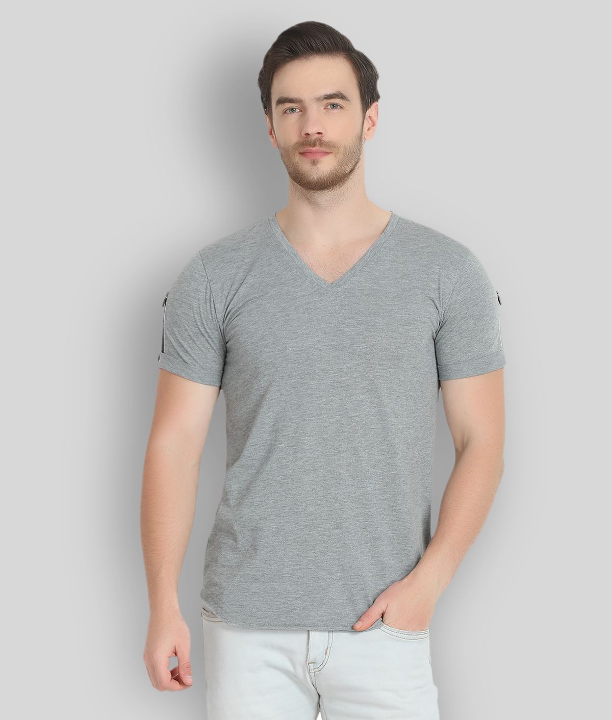     			Glito - Grey Cotton Blend Regular Fit Men's T-Shirt ( Pack of 1 )
