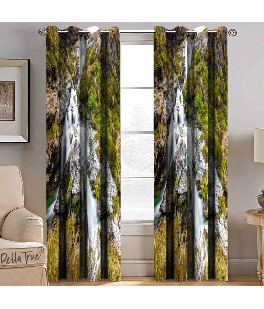     			BELLA TRUE  Set of 2 Door SemiTransparent Eyelet Polyester Multi Color Curtains ( 213 x 113 cm )