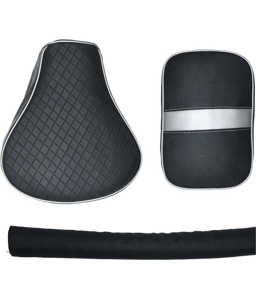     			KOHLI BULLET ACCESSORIES Stylish Diamond Cut Design Seat Cover with Back Rest Foam Combo Set for Royal Enfield Classic 350/500cc (Silver with Black)