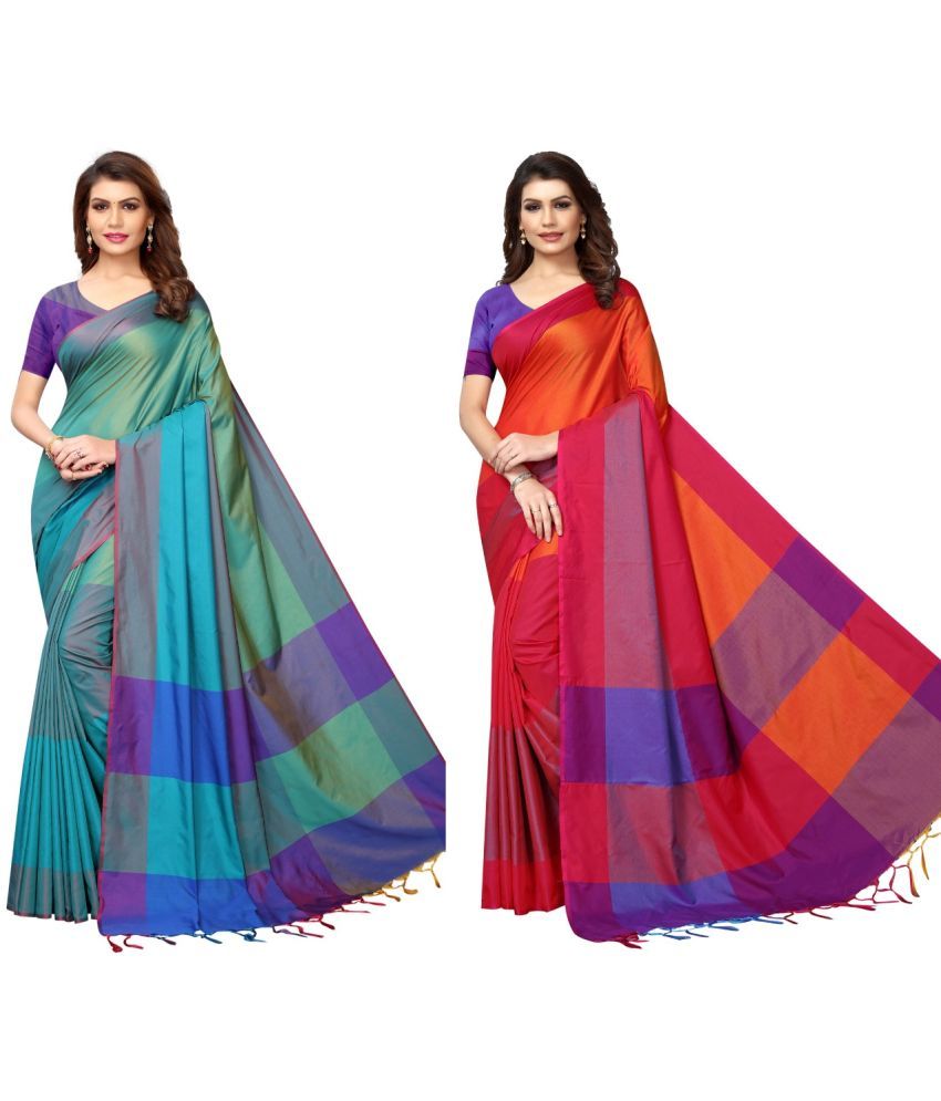     			NightBlue - Blue Cotton Saree With Blouse Piece ( Pack of 2 )