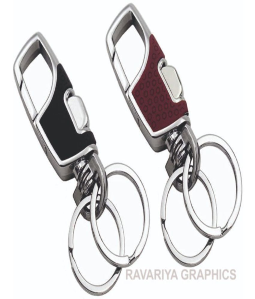     			RAVARIYA GRAPHICS Hook Locking Double Rings Metal and Leather Keychain