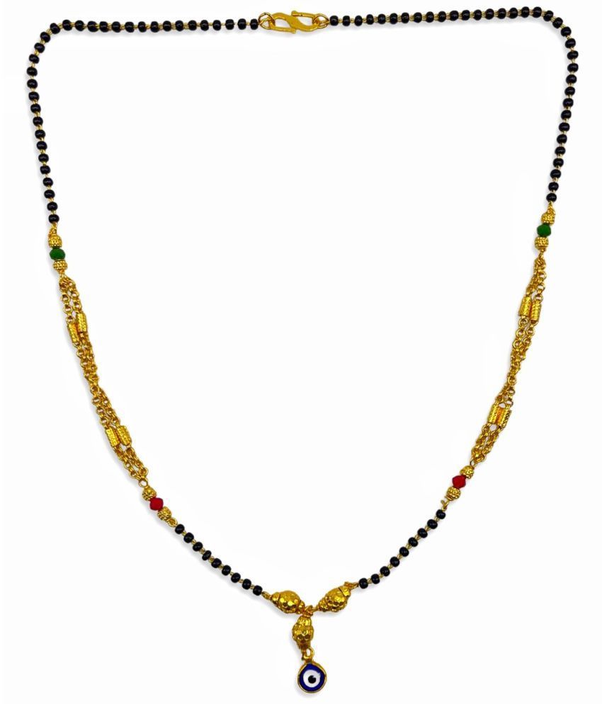     			Short Mangalsutra Designs Gold Plated Necklace evil eye pendant black beads chain Gold Mangalsutra Latest Designs For Women (19 Inches)