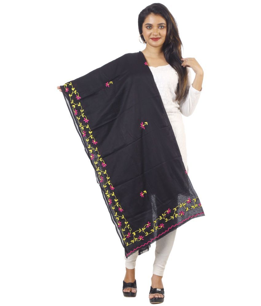     			Tutli Putli India Black Cotton Hand Embroidered Dupatta - Single