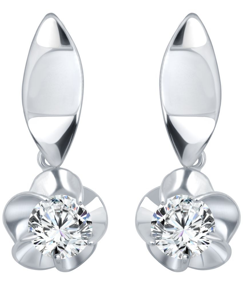     			Vighnaharta White Lily Flower Solitaire CZ Rhodium Plated earring for Girls