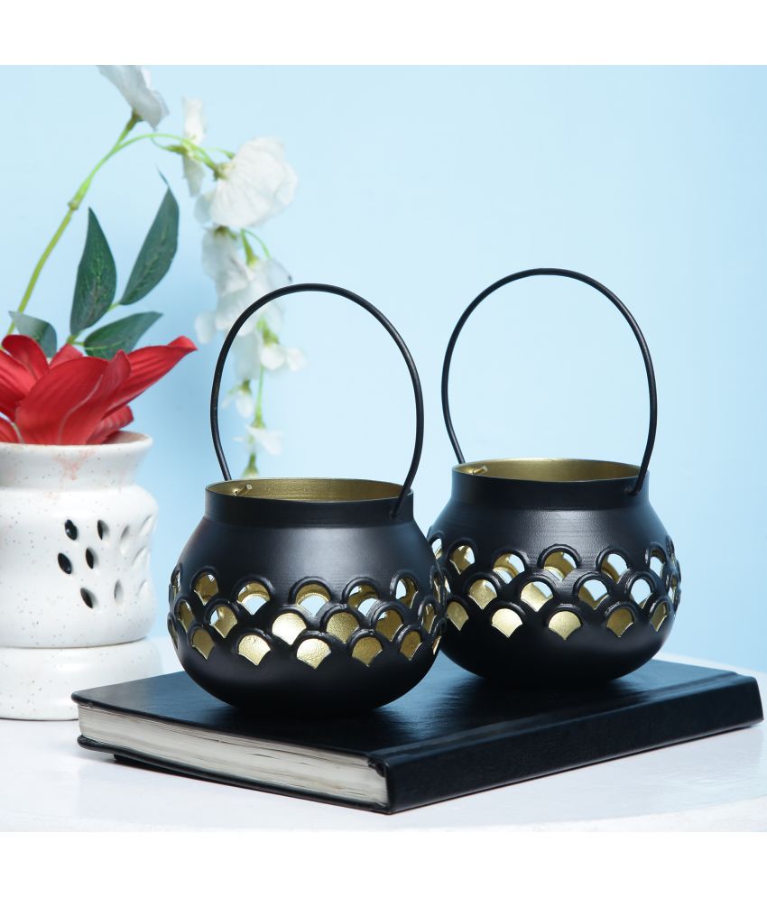Arsalan Black Table Top and Hanging Iron Tea Light Holder - Pack of 2