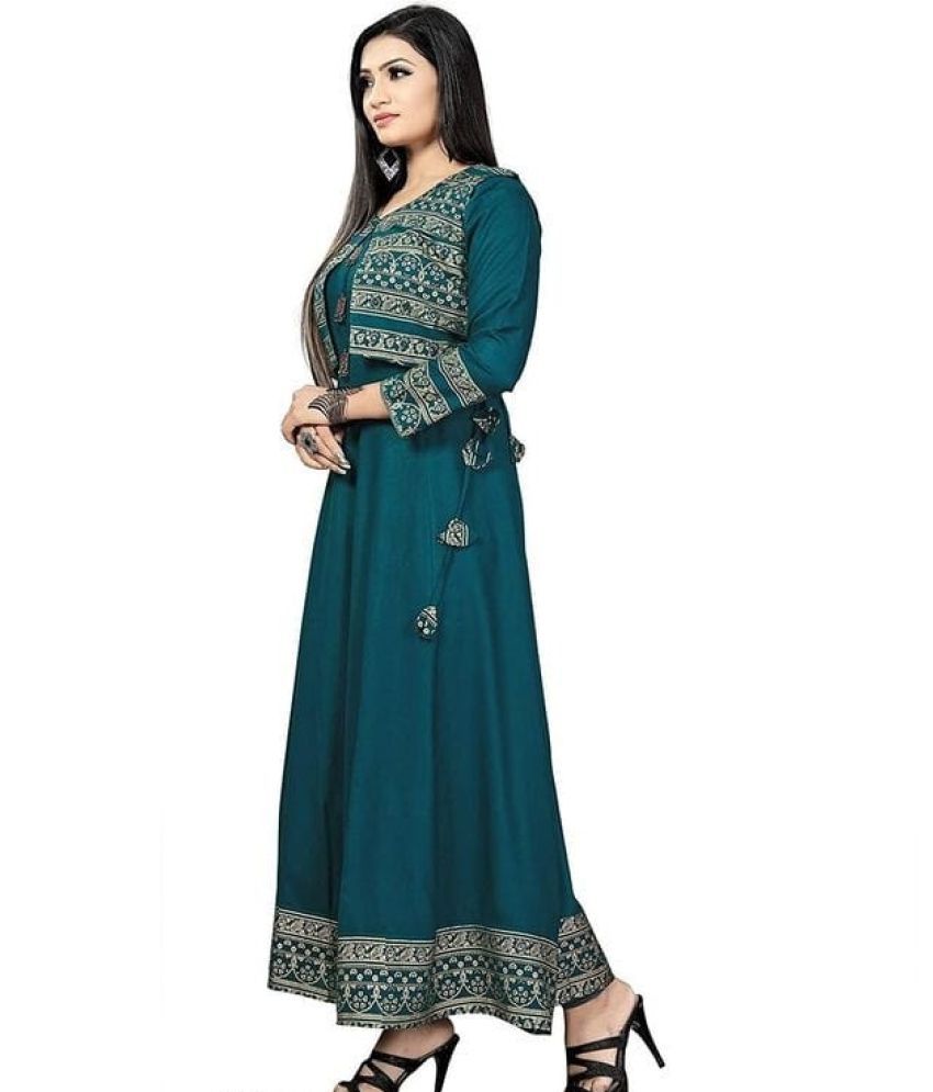 Janasya  Blue Crepe Womens Jacket Style Kurti  Pack of 1   Buy Janasya   Blue Crepe Womens Jacket Style Kurti  Pack of 1  Online at Best Prices  in India on Snapdeal