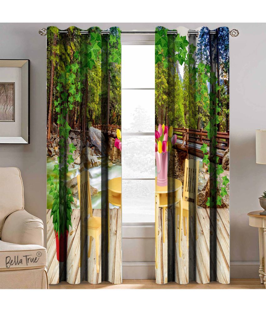     			BELLA TRUE  Set of 2 Long Door SemiTransparent Eyelet Polyester Multi Color Curtains ( 270 x 113 cm )