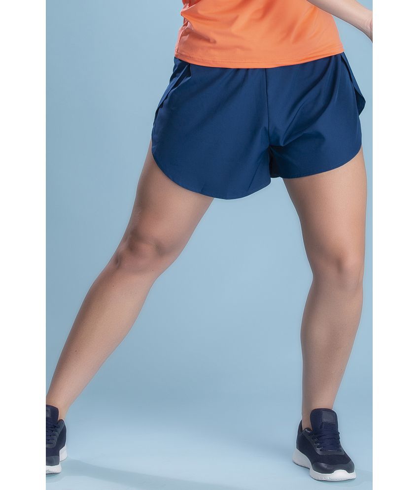     			Clovia Blue Polyester Solid Shorts - Single