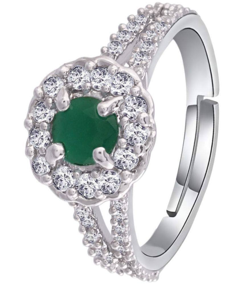    			I Jewels Silver Plated Elegant Stone Studded CZ American Diamond Adjustable Finger Ring For Women (FL175G)