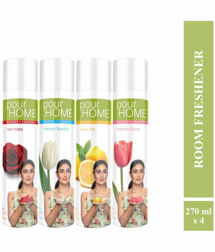     			POUR HOME Rose,Flora,Fusion,Lime Room Freshener Spray, 220ml Each (Pack of 4)