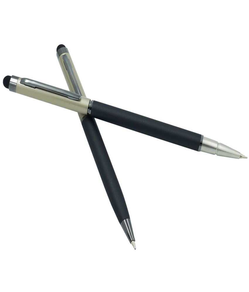     			auteur Hera Premium Black Color 2 Pcs Best Writing Fancy Ballpoint Pen & Gel Roller Pen , Slim Metal Body , With Stylus For Capacitive Touch Screen Pen Gift Set In Blue Ink .