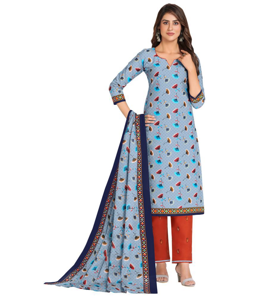     			shree jeenmata collection Blue Cotton Unstitched Dress Material - Single