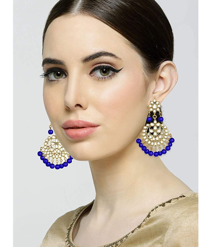     			I Jewels 18K Gold Plated Traditional Kundan Studded Chandbali Earrings For Women/Girls (E7058Bl)