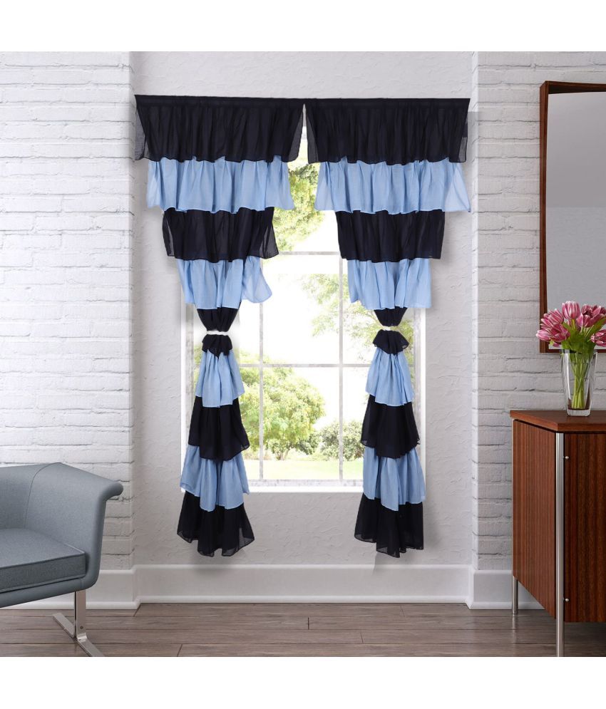     			NUEVOSGHAR Single Door Semi-Transparent Rod Pocket Cotton Blue Curtains ( 213 x 106 cm )