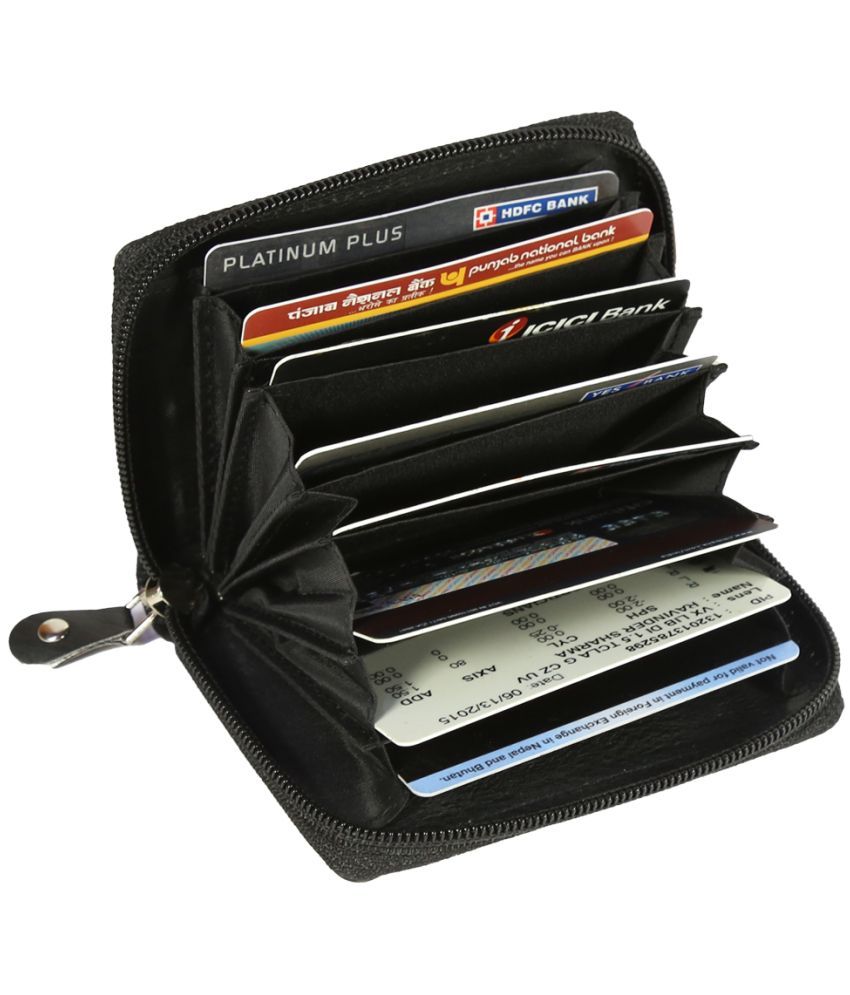     			STYLE SHOES Black Leather RFID Protected 7 Slot Card Holder For Men & Women