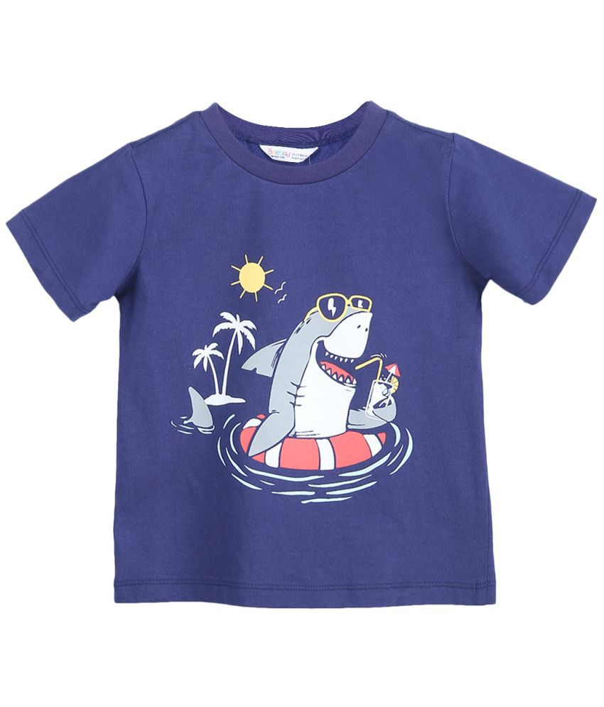 Beebay Shark Print Graphic T-Shirt Navy