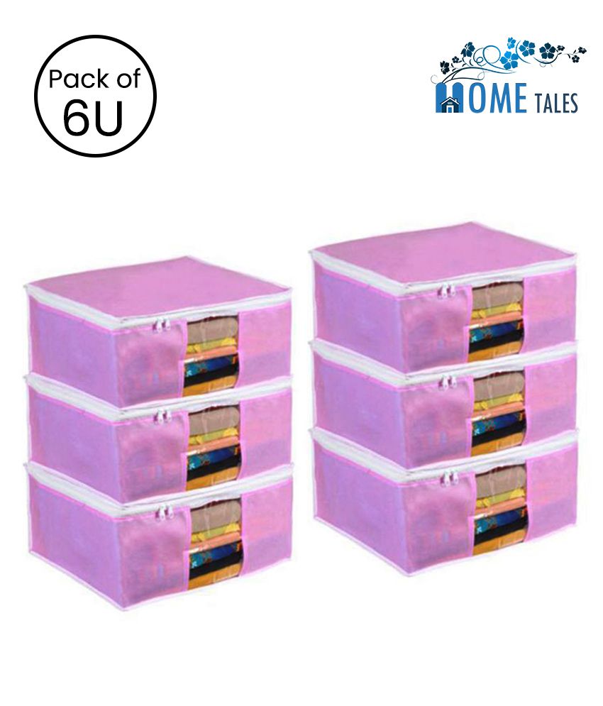     			HOMETALES Non-Woven Saree Cover / Cloth Storage & Organizer with Transparent Window,Pink (6U)
