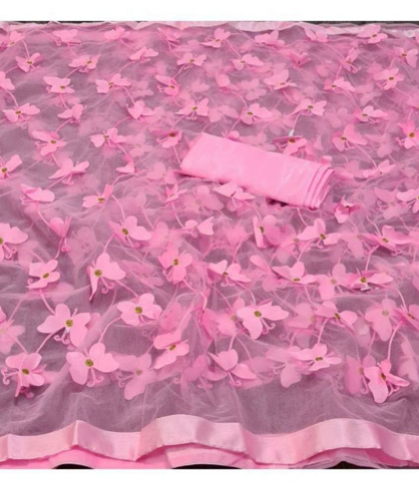     			JULEE - Pink Net Saree With Blouse Piece ( )