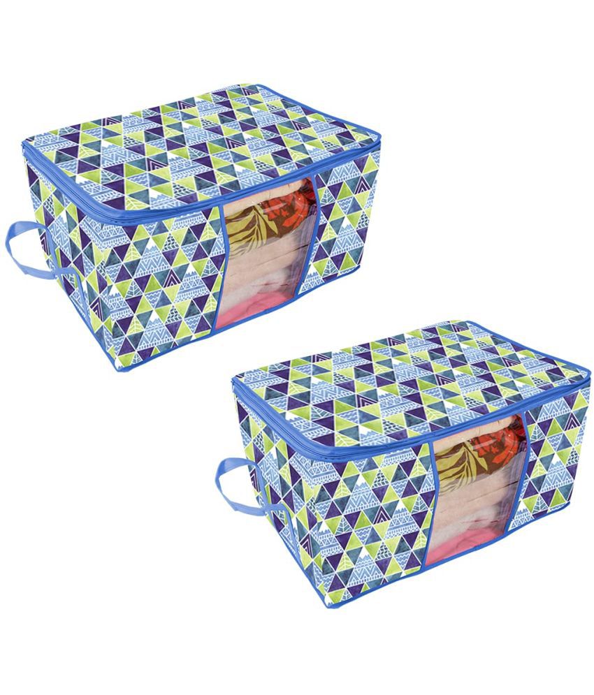     			PrettyKrafts Underbed Storage Bag, Storage Organizer, Blanket Cover with Side Handles (Set of 2 pcs) -Trio Blue