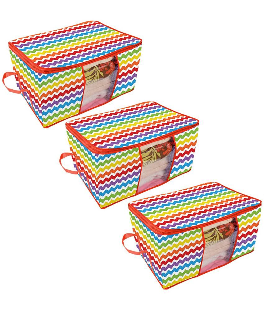     			PrettyKrafts Underbed Storage Bag, Storage Organizer, Blanket Cover with Side Handles (Set of 3 pcs) - Wave Multicolor