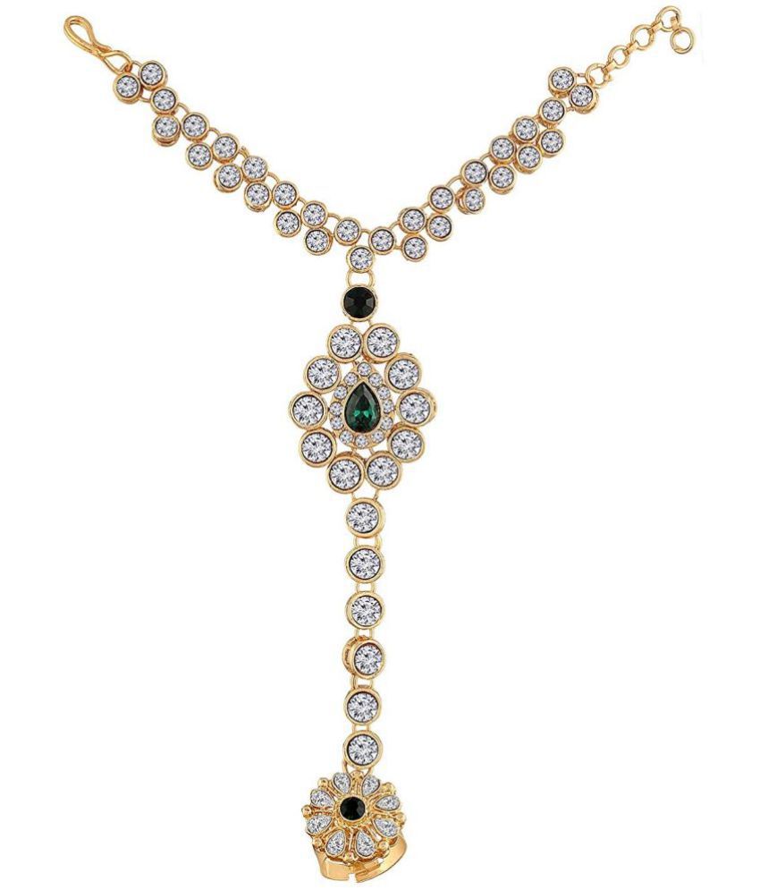     			I Jewels 18k Gold Plated Embellish With Kundan & Pearl Adjustable Haath Phool/Panja Bracelet for Women (PIJ020G) (Pack of 1)
