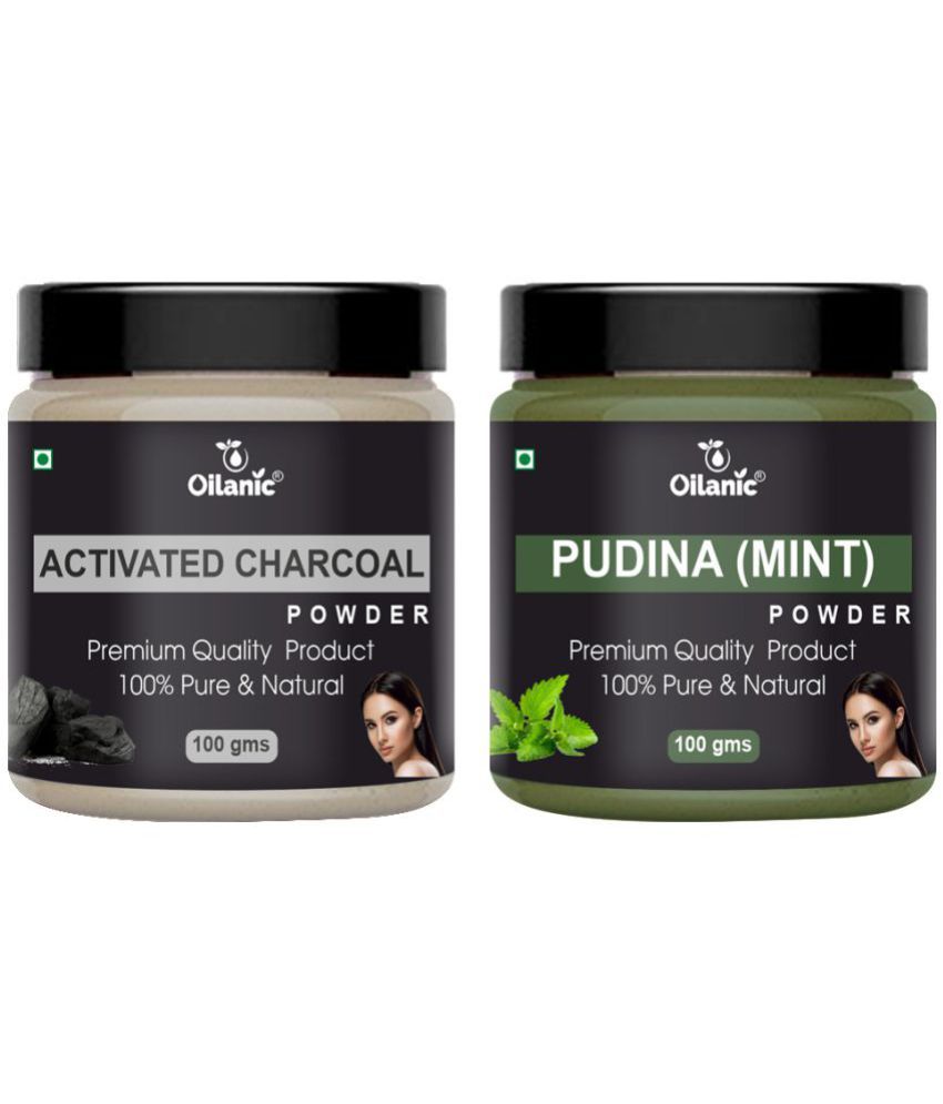     			Oilanic 100% Activated Charcoal Powder & Pudina Powder For Skincare Hair Mask 200 g Pack of 2