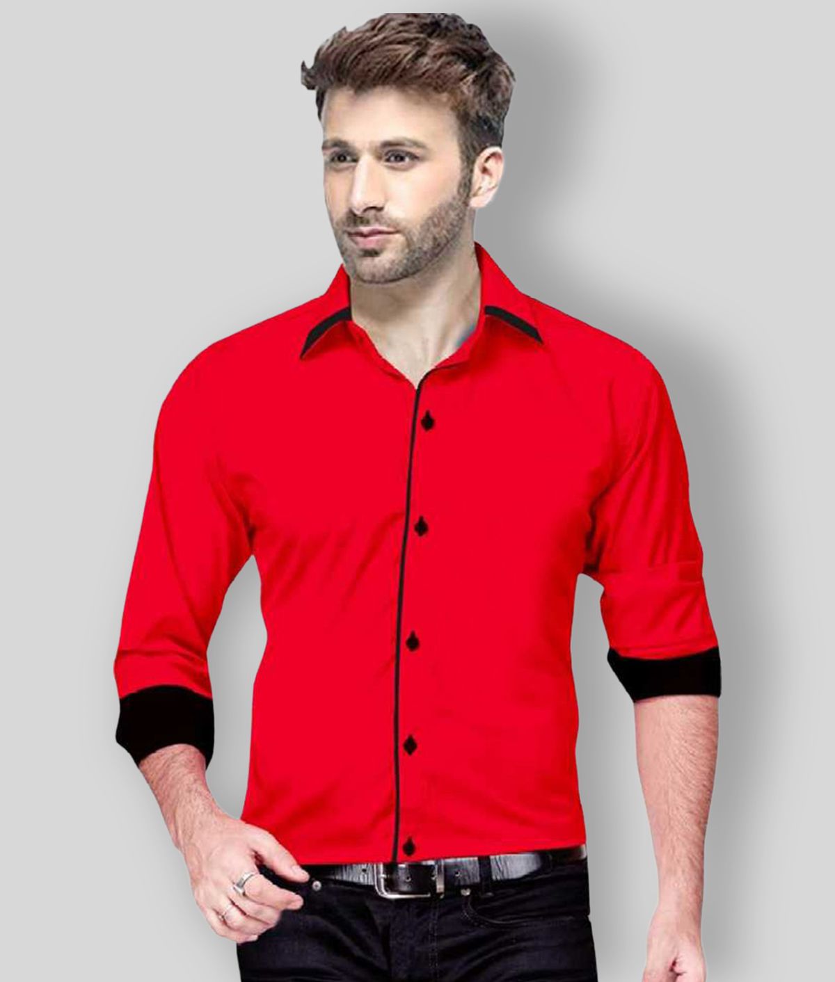     			P&V CREATIONS - Red Cotton Slim Fit Men's Casual Shirt (Pack of 1 )