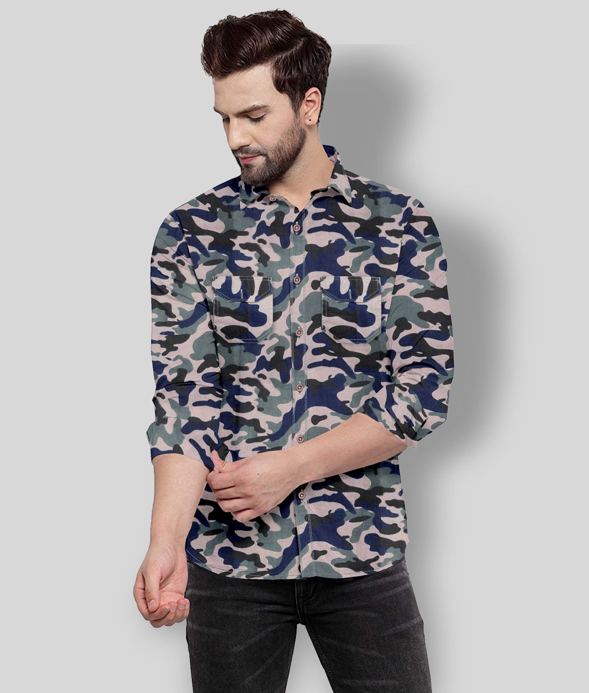     			P&V CREATIONS - Multicolor Cotton Blend Regular Fit Men's Casual Shirt (Pack of 1)
