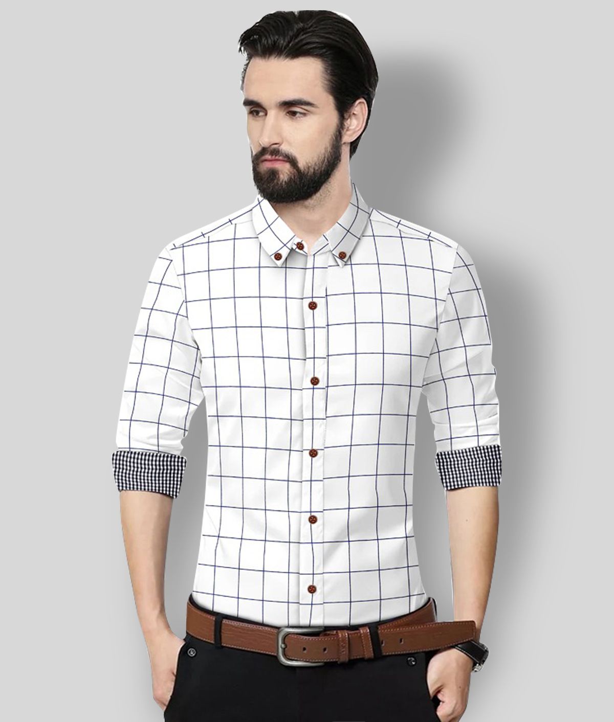 P&V - White Cotton Blend Regular Fit Men's Casual Shirt (Pack of 1)