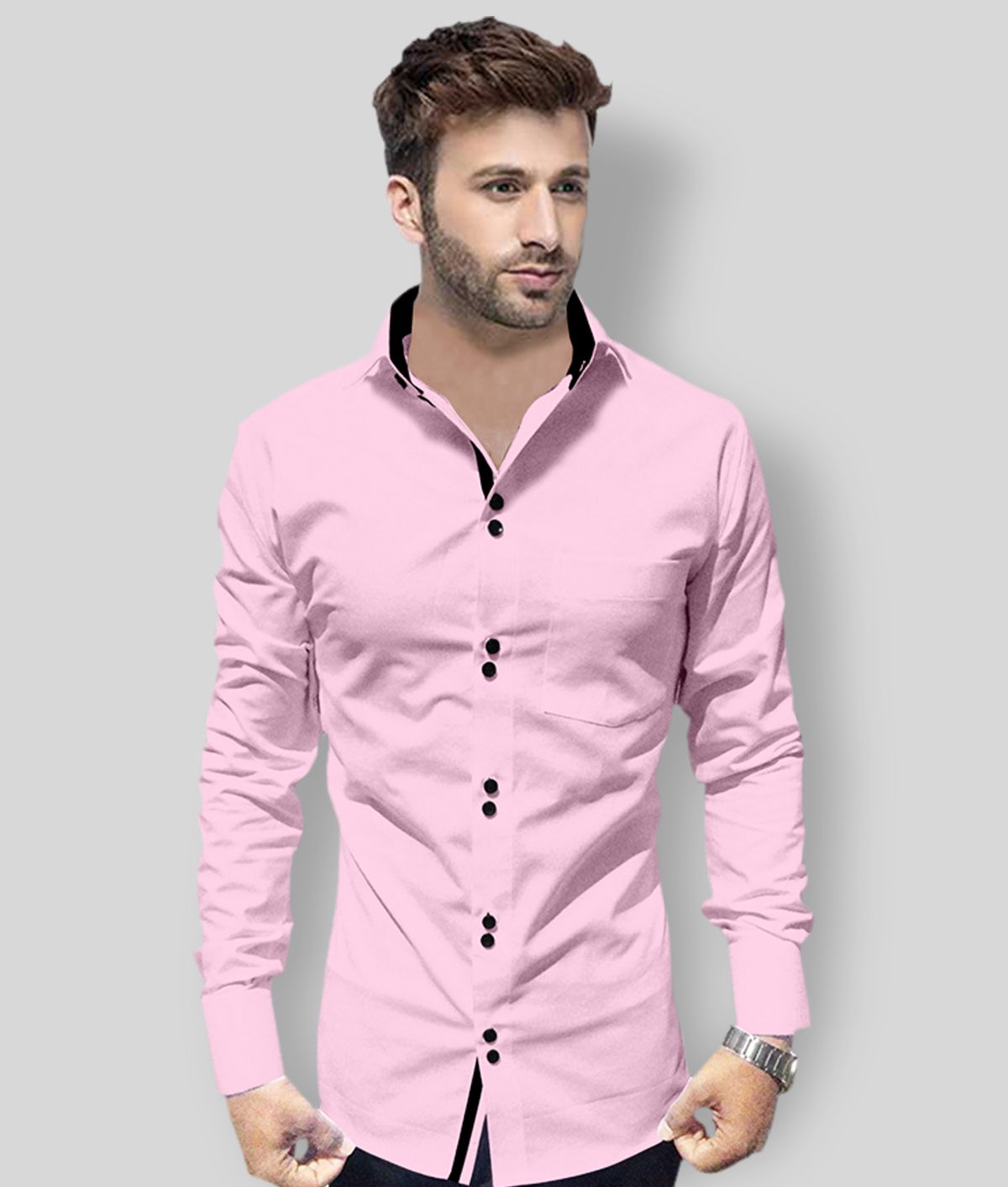 P&V - Pink Cotton Blend Regular Fit Men's Casual Shirt (Pack of 1)
