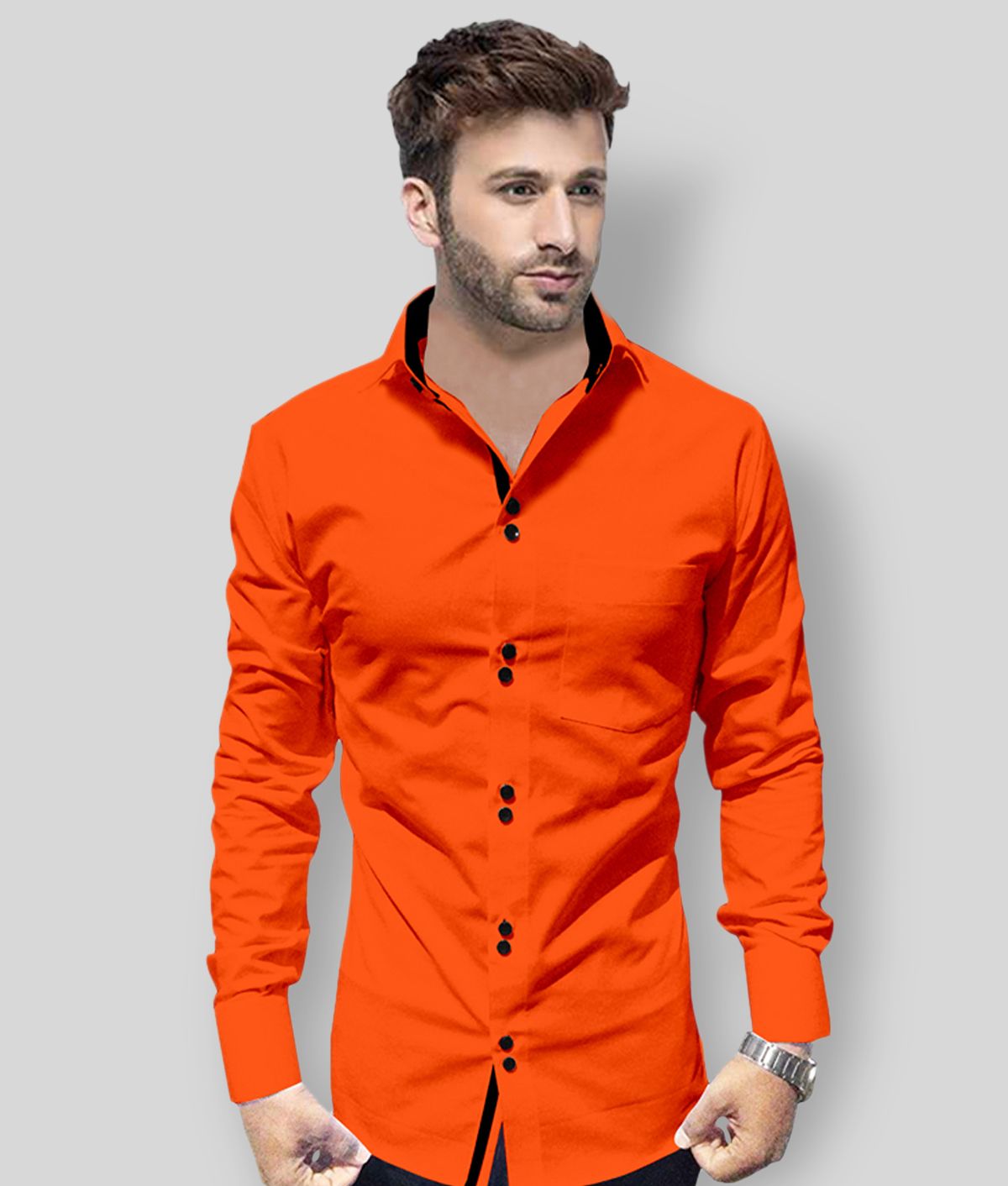     			P&V - Orange Cotton Blend Regular Fit Men's Casual Shirt (Pack of 1)