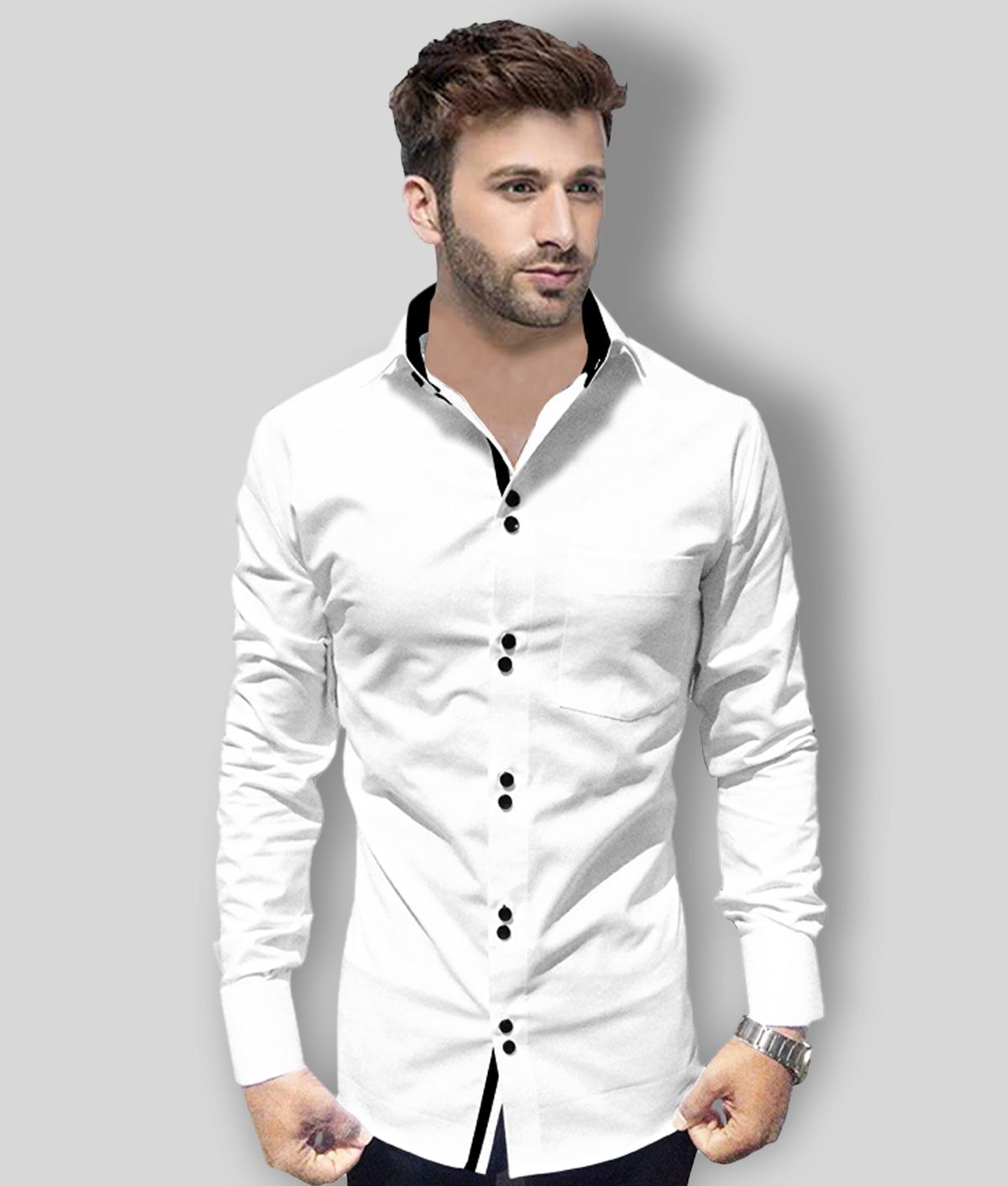     			P&V - White Cotton Blend Regular Fit Men's Casual Shirt (Pack of 1)