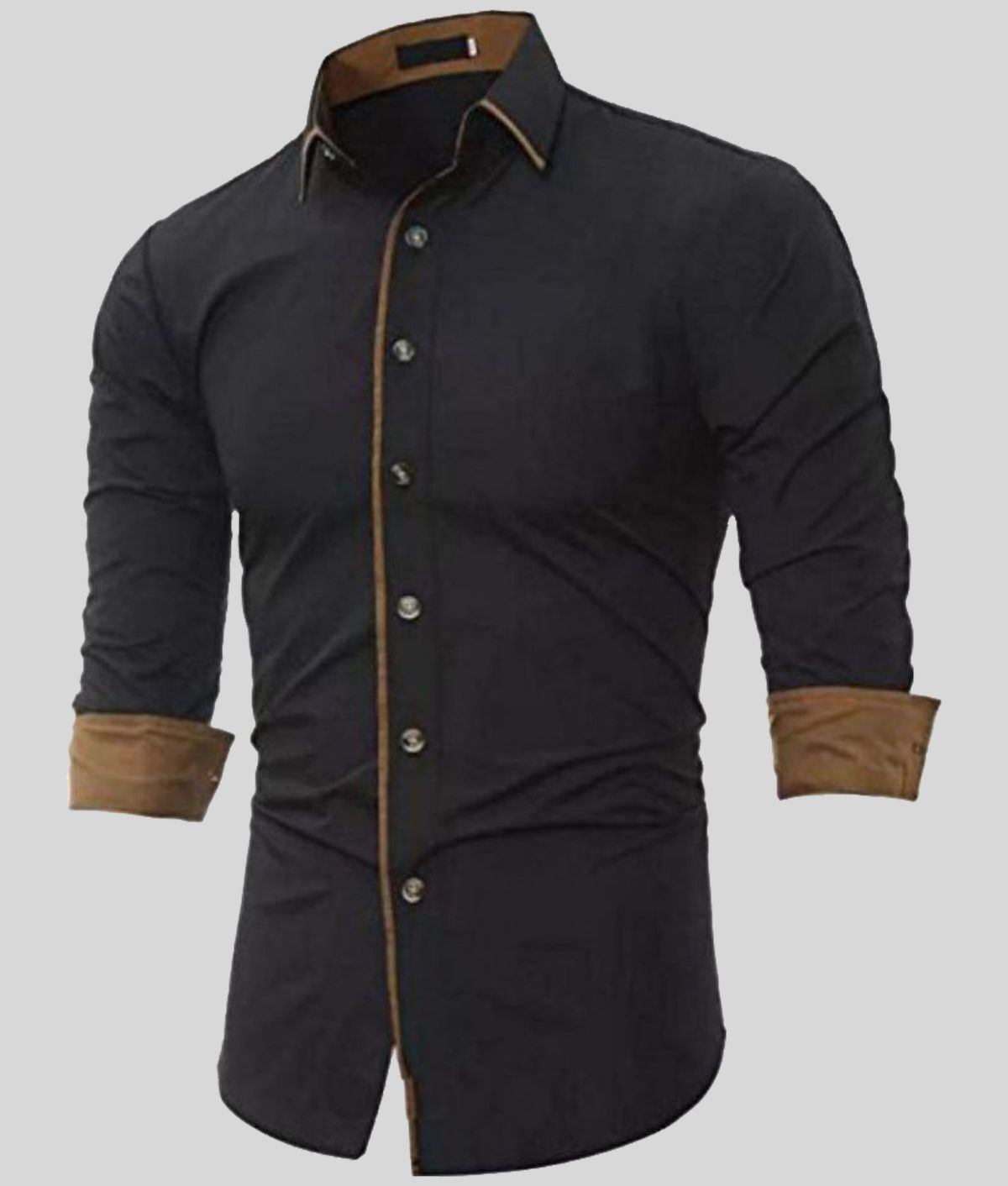     			P&V - Black Cotton Blend Slim Fit Men's Casual Shirt (Pack of 1)