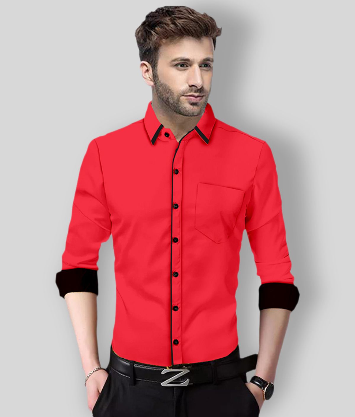     			P&V - Red Cotton Blend Slim Fit Men's Casual Shirt (Pack of 1)