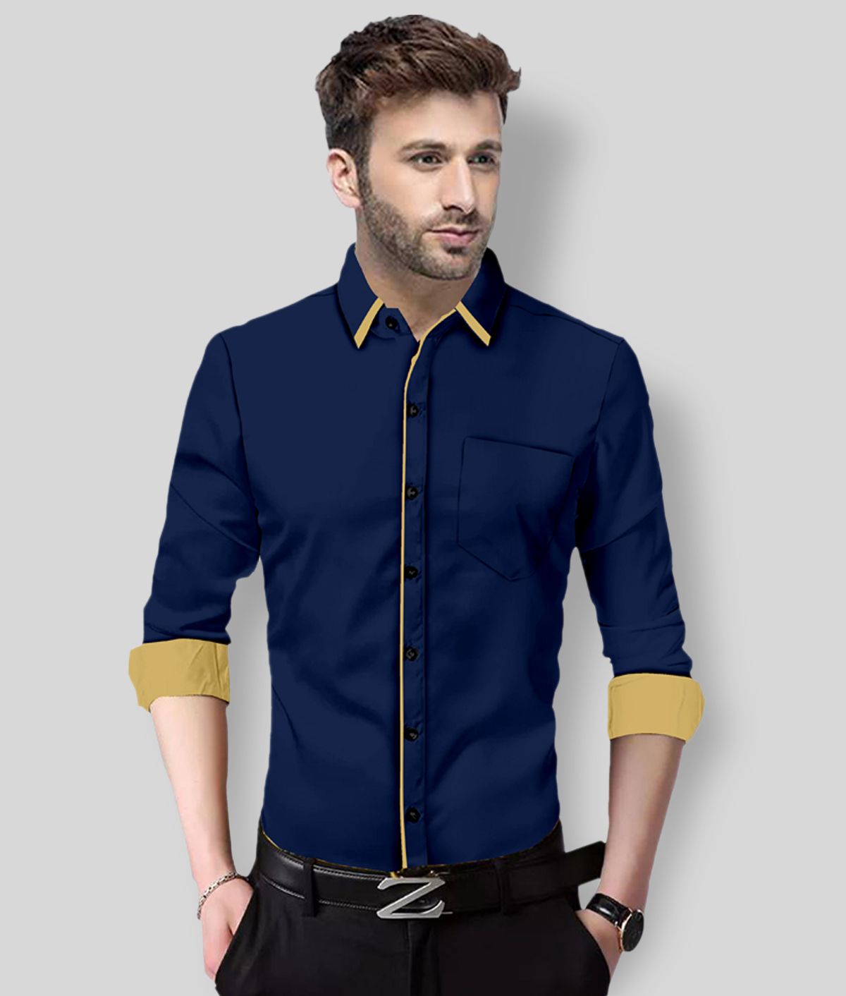     			P&V - Blue Cotton Blend Slim Fit Men's Casual Shirt (Pack of 1)