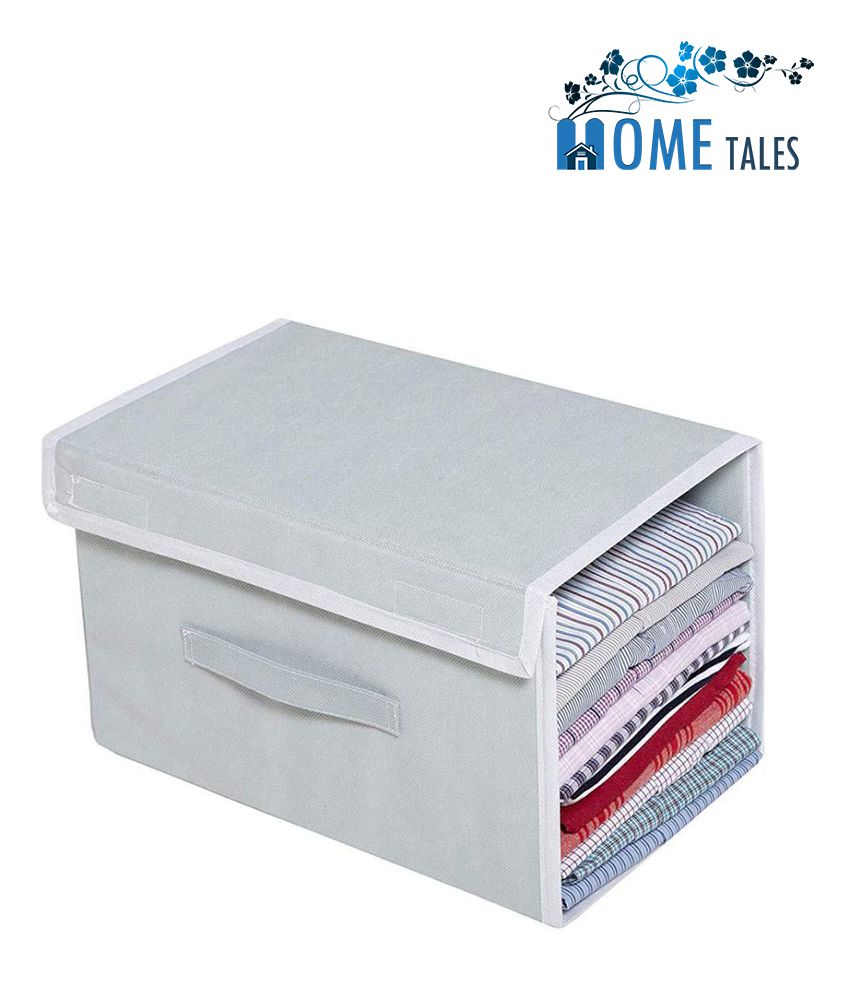 HOMETALES Non-Woven Shirt Stacker & Cloth Organizer with Cover Lid (Grey)