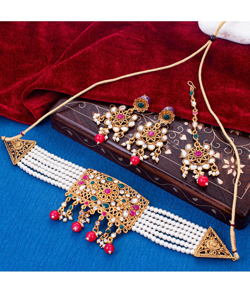     			Sukkhi Alloy White Traditional Necklaces Set Choker