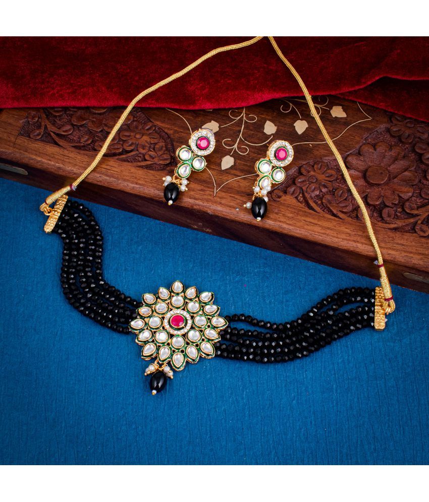     			Sukkhi Brass Black Traditional Necklaces Set Choker