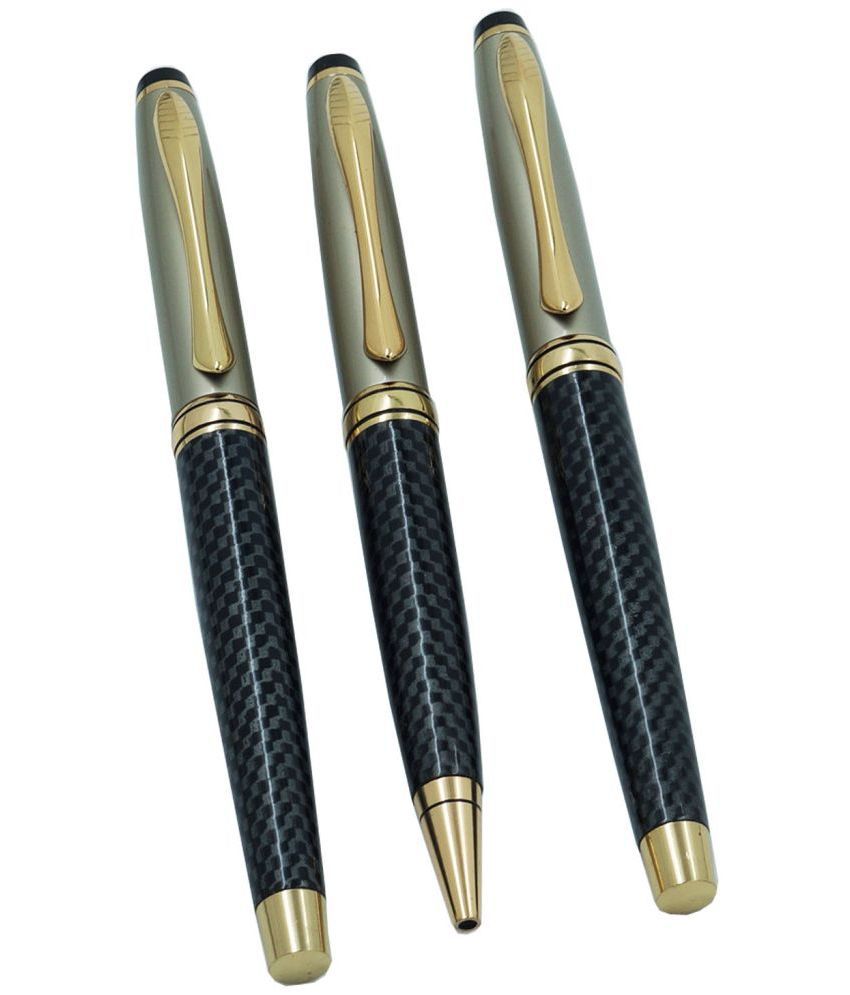     			auteur Zeus Premium Black & Grey Carban Fiber Finish 3 Pcs Best Writing Fountain Pen, Fancy Ballpoint Pen & Gel Roller Pen Gift Set For Men & Women Professional Executive Office, Nice Pens .