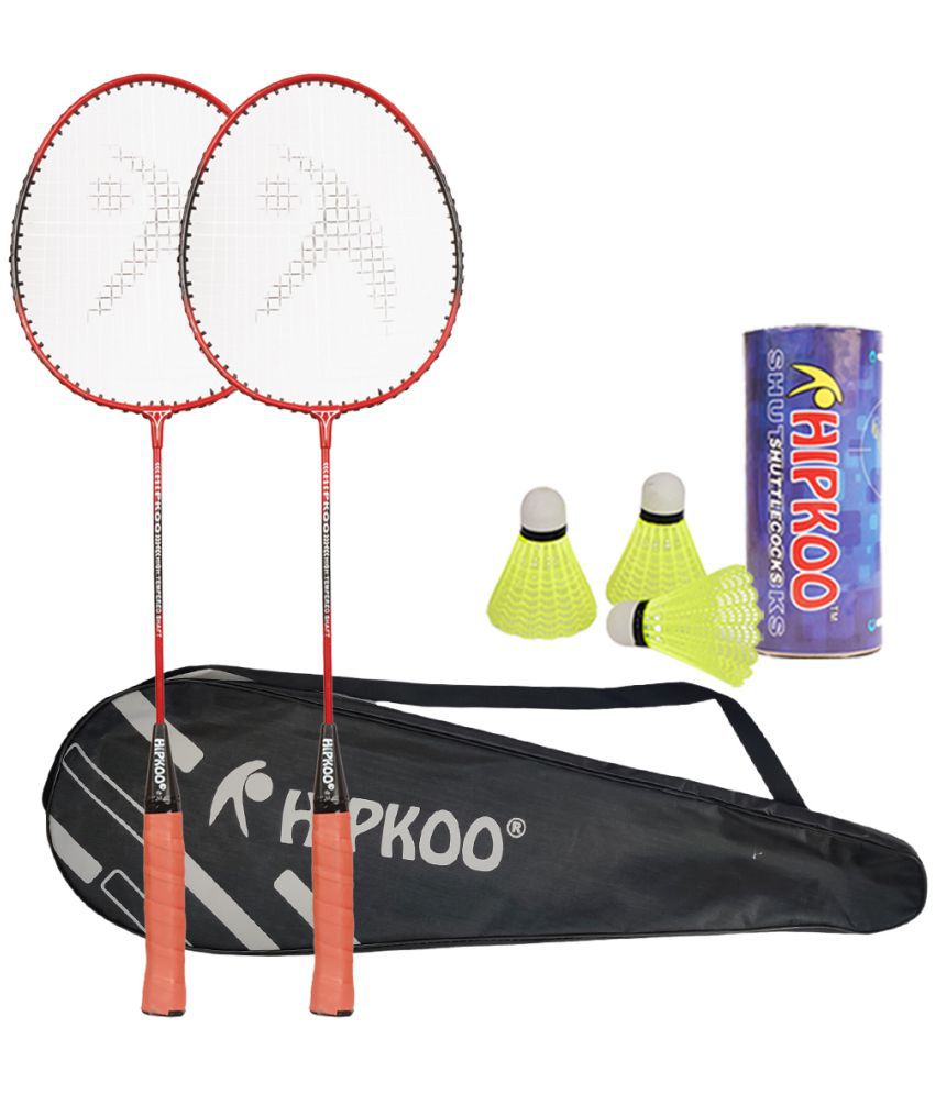     			Hipkoo Sports Fun Play High Quality Aluminum Badminton Complete Racquets Set | 2 Wide Body Rackets with Cover and 3 Shuttles | Ideal for Beginner | Lightweight & Sturdy (Red, Set of 2)