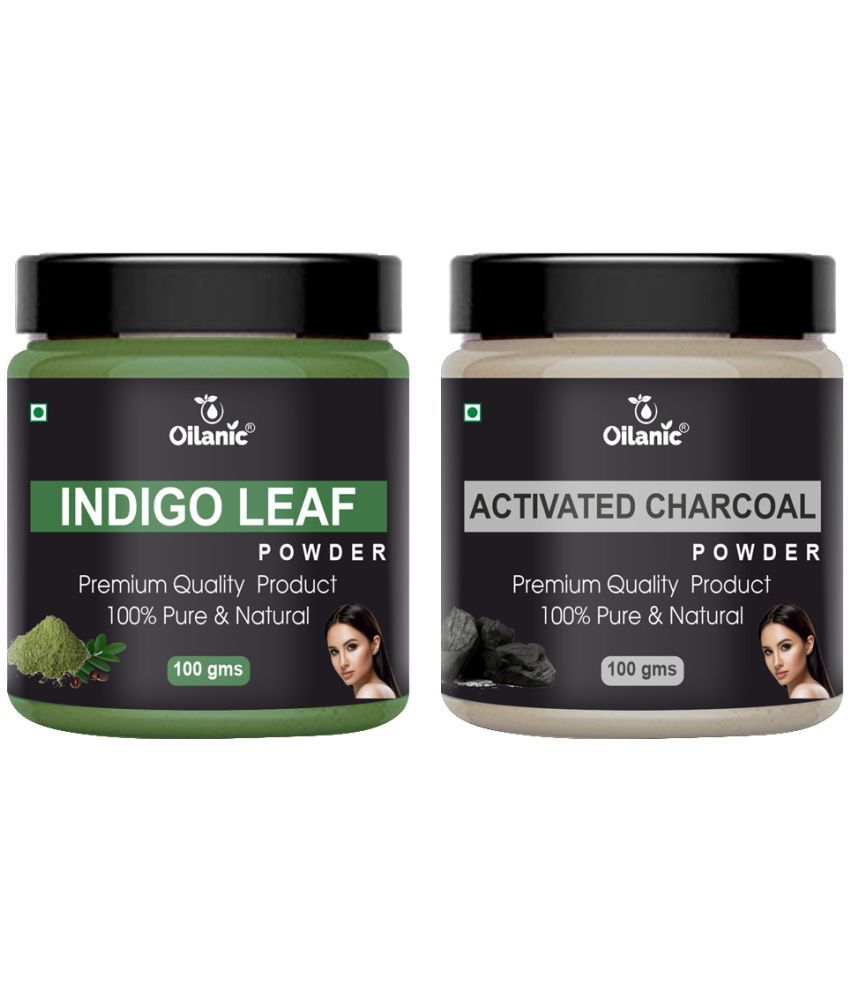     			Oilanic 100% Pure Indigo Leaf Powder & ActivatedCharcoalPowder-Skin Hair Mask 200 g Pack of 2