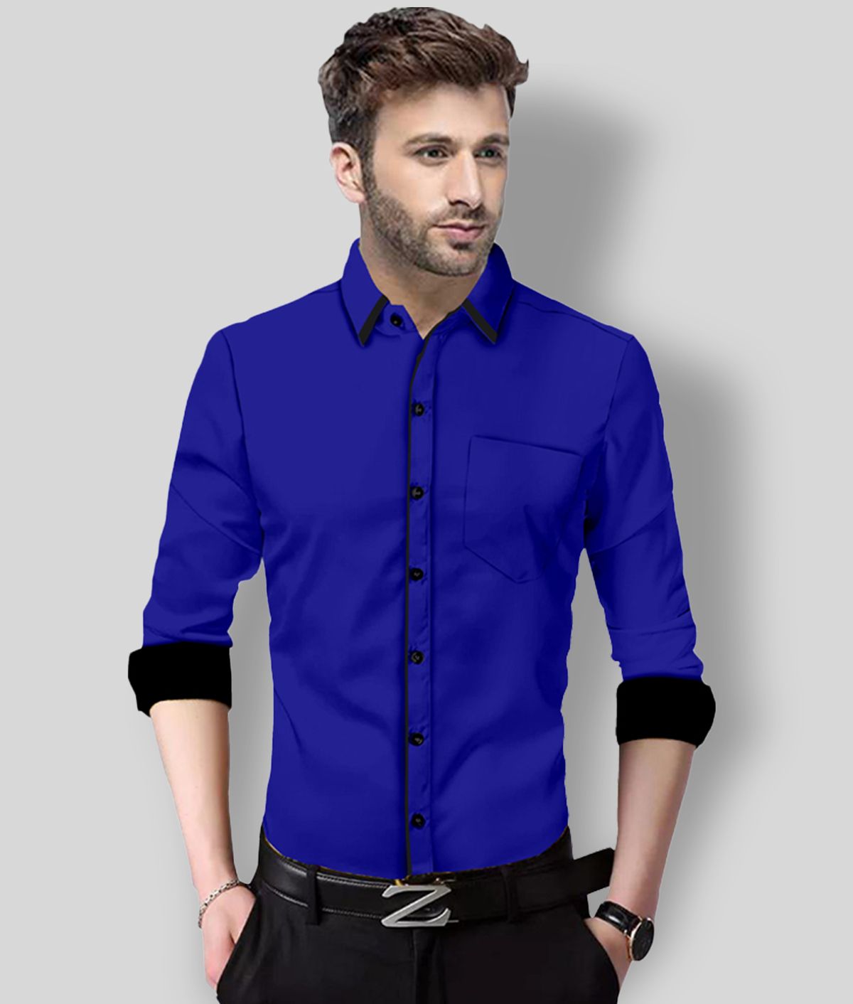     			P&V CREATIONS - Blue Cotton Blend Slim Fit Men's Casual Shirt ( Pack of 1 )