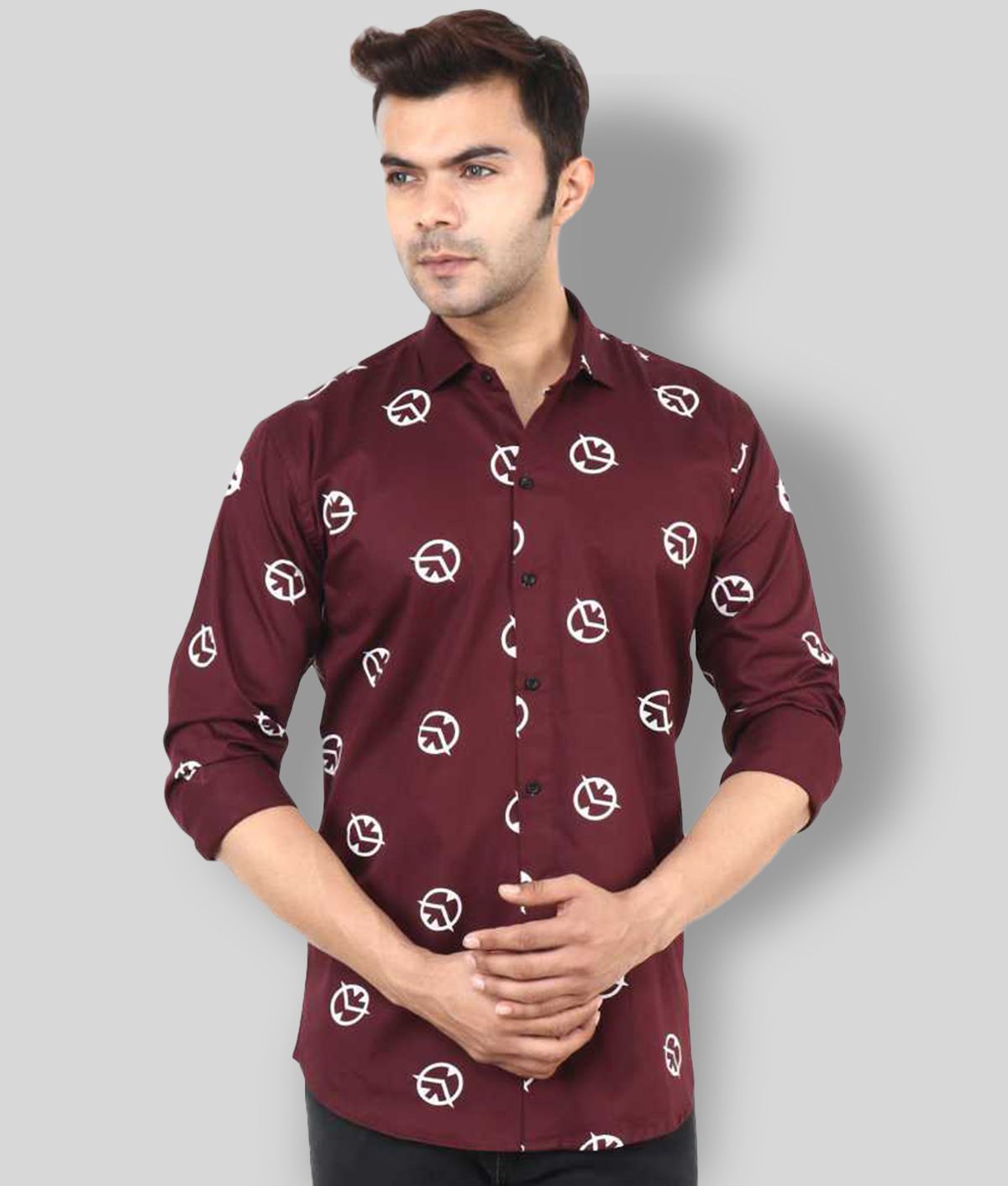     			P&V CREATIONS - Maroon Cotton Blend Regular Fit Men's Casual Shirt (Pack of 1)