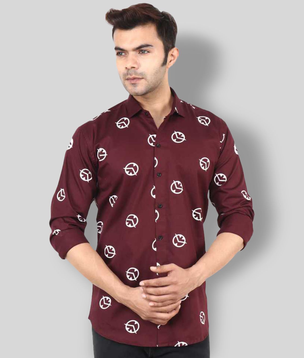 P&V CREATIONS - Maroon Cotton Blend Regular Fit Men's Casual Shirt (Pack of 1)