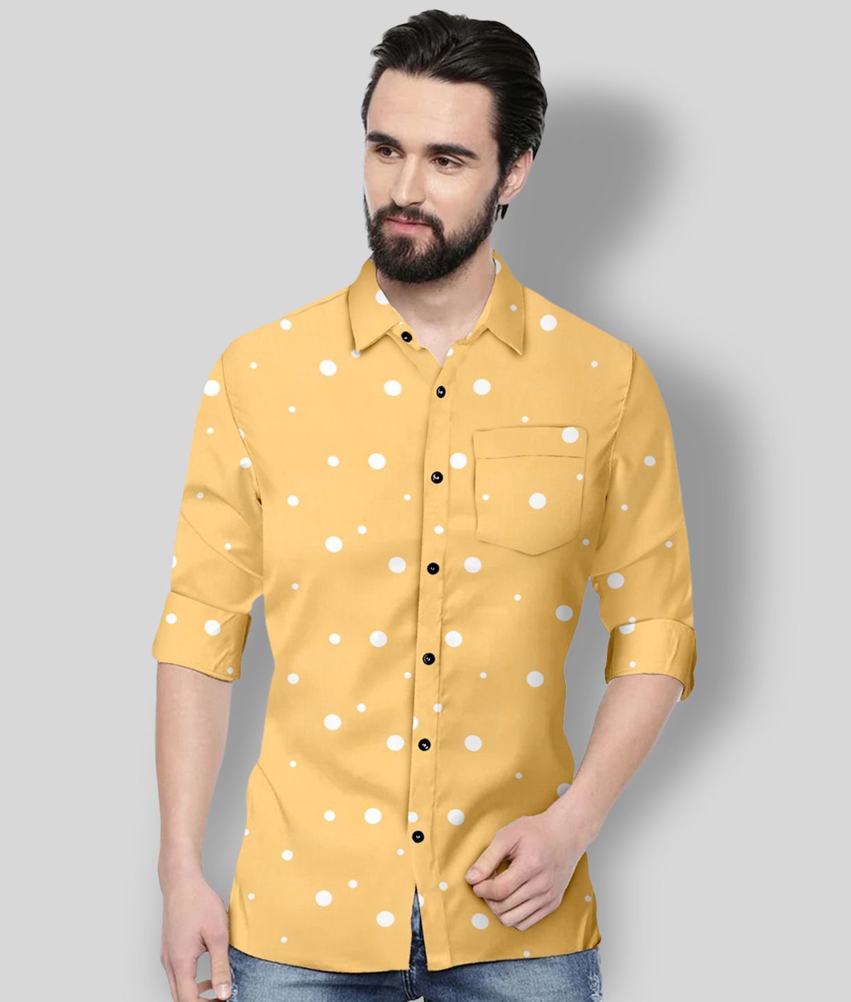     			P&V CREATIONS - Yellow Cotton Blend Slim Fit Men's Casual Shirt (Pack of 1)