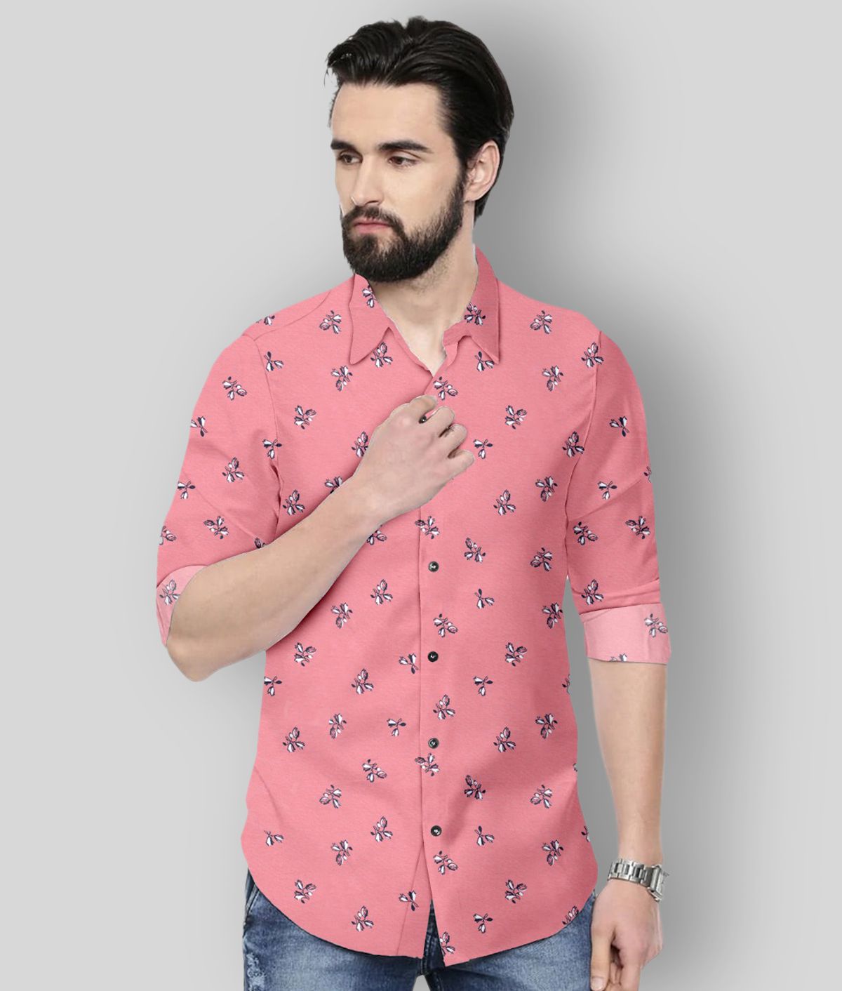     			P&V CREATIONS - Pink Cotton Blend Regular Fit Men's Casual Shirt (Pack of 1)