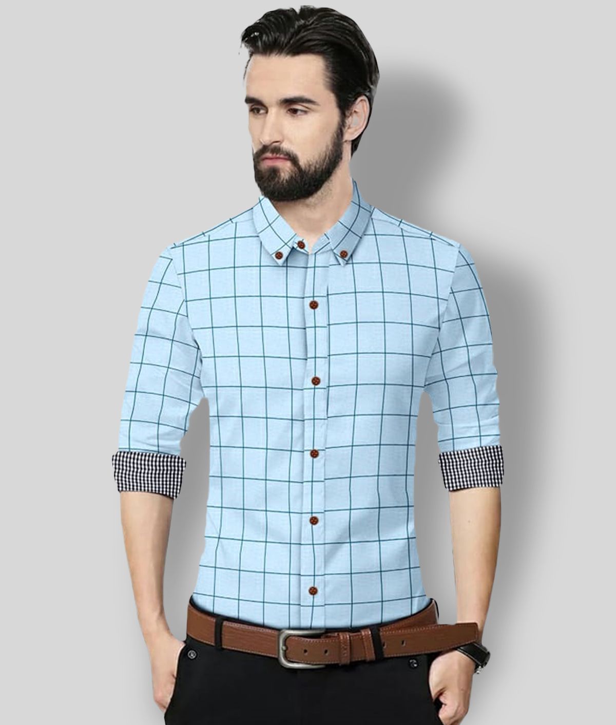     			P&V - Turquoise Cotton Blend Regular Fit Men's Formal Shirt ( Pack of 1 )