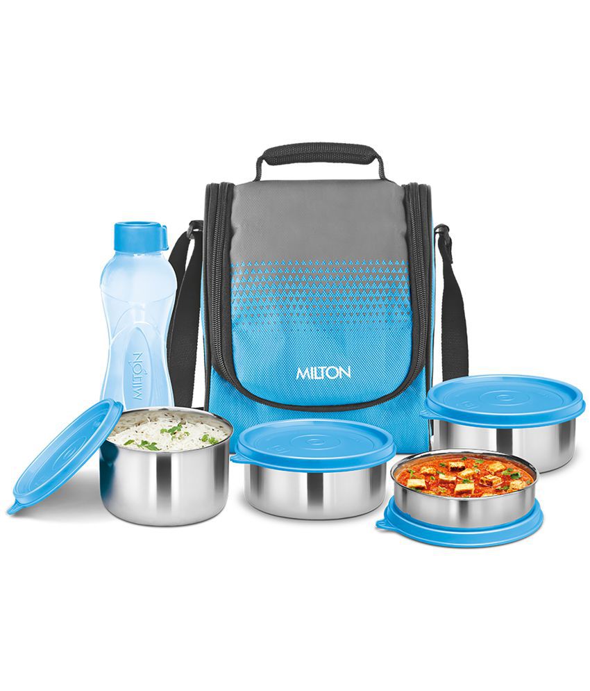 Milton Tasty 4 Stainless Steel Combo Lunch Box with Bottle, Cyan