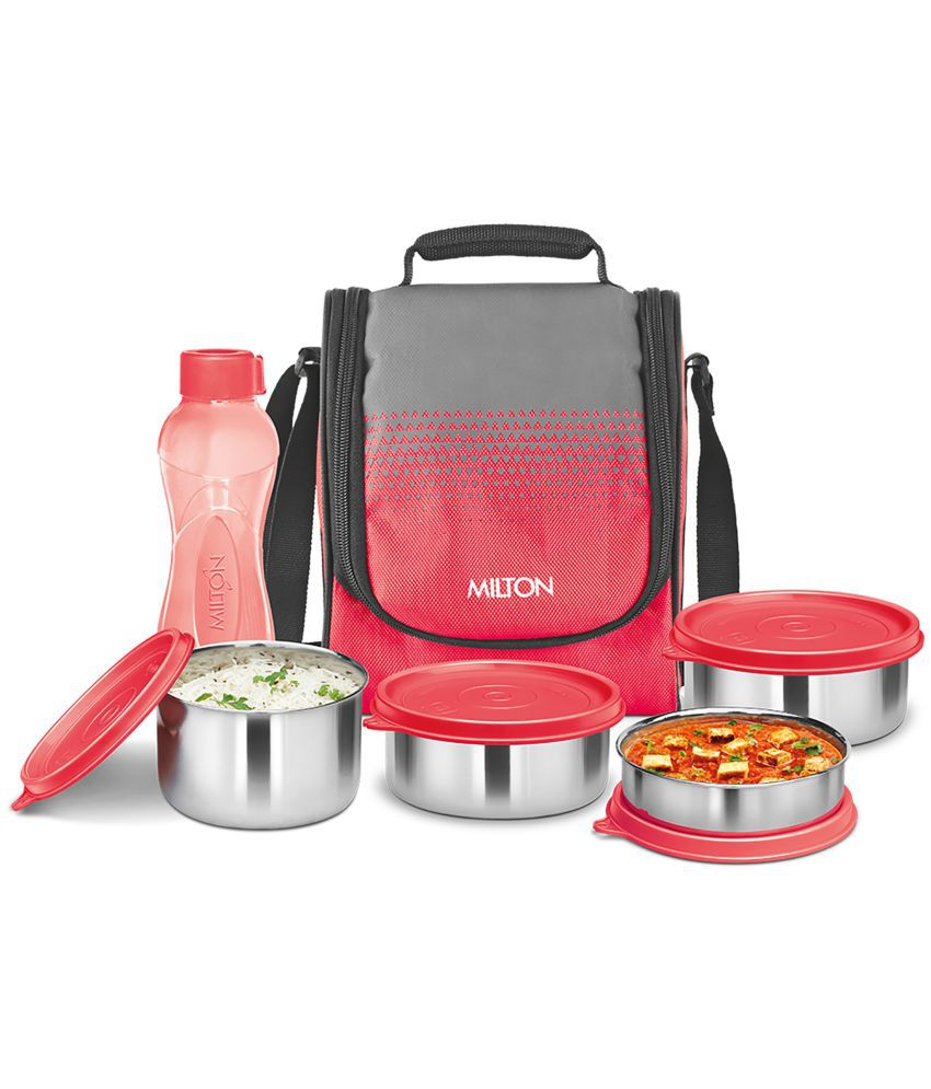 Milton Tasty 4 Stainless Steel Combo Lunch Box with Bottle, Red